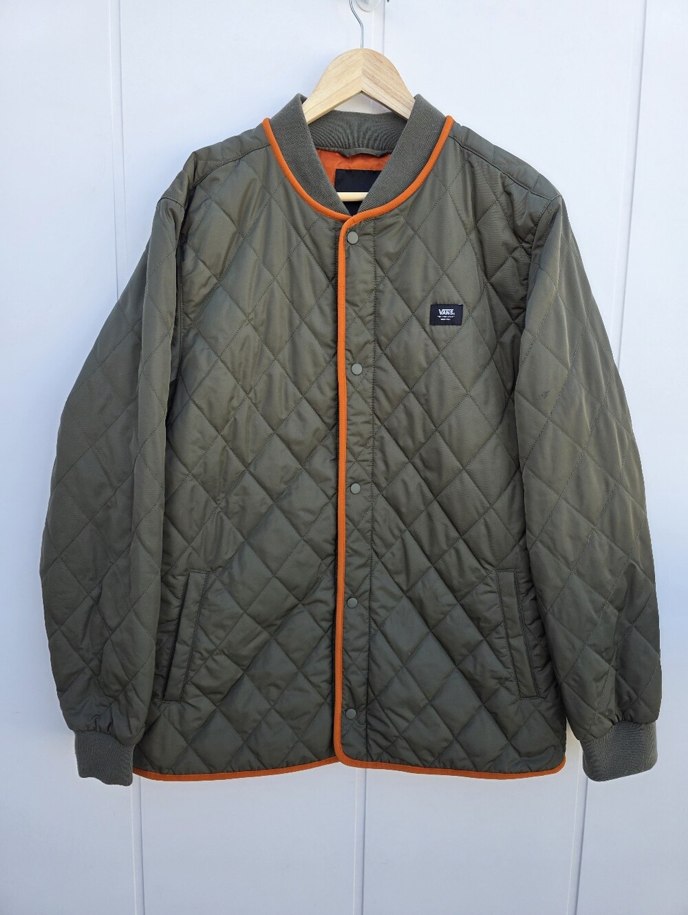 Vans Diamond Quilted Collarless Bomber Jacket Green Orange Mens Large